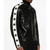 Schwarze Odell Beckham Jr. SB Lederjacke für Herren mit weißen Sternenstreifen